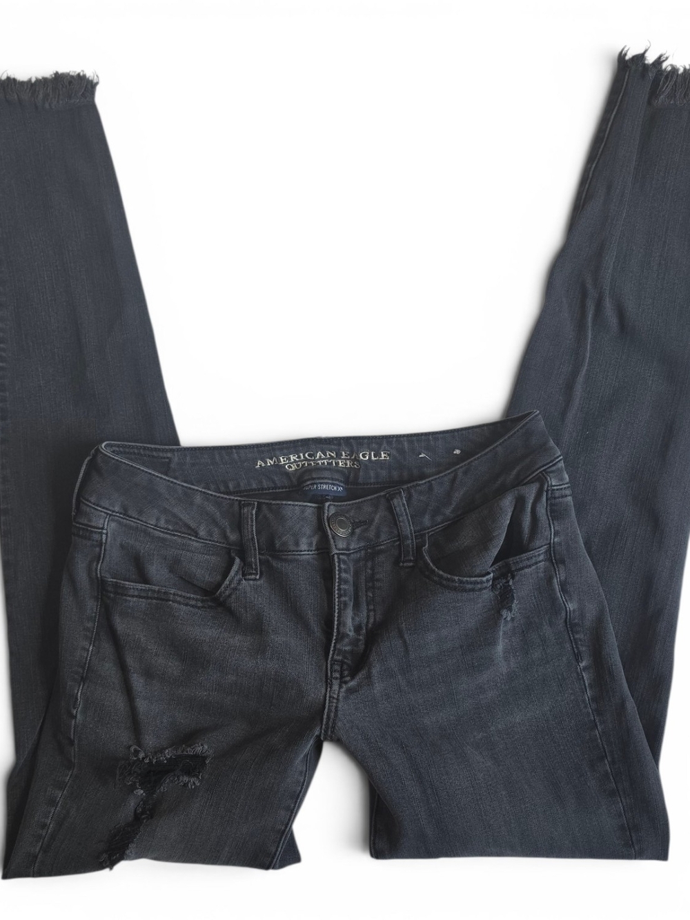 American Eagle Outfitters Black Super Stretchx4 Skinny Jeans with Raw Hem